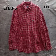 チャップス チェック長袖シャツ 赤 ボタン コットン カジュアル定番【9038】