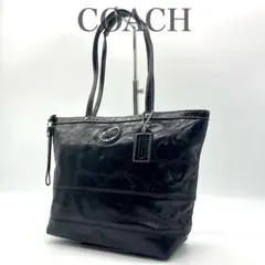 【美品】コーチ トートバッグ パテント ステッチ エナメル 黒 肩掛け