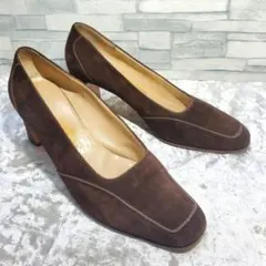 サルヴァトーレフェラガモ 24cm パンプス スエード 茶系 7D