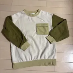 長袖カットソー ホワイト/オリーブ ポケット付き