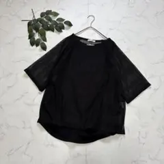 7468✾ショコラフィネローブ✾メッシュカットソー【F】ブラック/２点セット