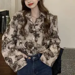 花柄シャツ　ベージュ