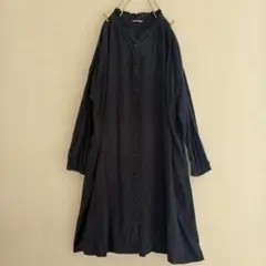Samansa Mos2 ダークブルー ゆったりシャツワンピース 襟レース