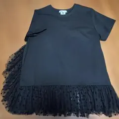 ドット柄 チュール切替 半袖Tシャツ ブラックのサムネイル