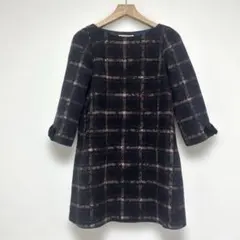 Couture Broochチェック柄ワンピース袖口リボン可愛い膝丈ワールド