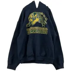 ギルダン　メンズトレーナー　スウェット　前面プリント　フード　紺　M【2903】