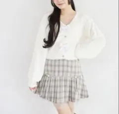 新品♡ インナーパンツ付き裾チュール×リボン切り替えチェックプリーツスカートのサムネイル