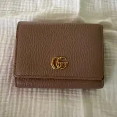 GUCCI グッチ GGマーモント 二つ折り財布 ベージュ レザー コンパクト