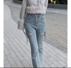 カットアウトリボンデニムパンツ