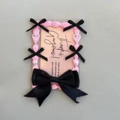ハンドメイド トレカケース 硬質ケースデコ ホイップ リボン ピンク ブラック