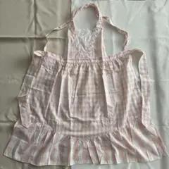 フリル付きピンクチェックエプロン　日本製