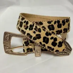 ヒョウ柄ベルト 金属バックル付き