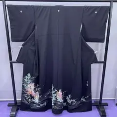 Y★3261★ 黒留袖 袷 正絹 結婚式 和装 着物 比翼仕立て 羽衣伝説