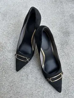 黒 スエード ポインテッドトゥ ハイヒール