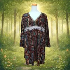 森ガール フェアリーグランジ 花柄ブラウンチュニック ワンピース