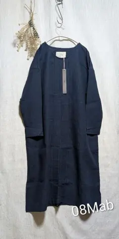 ✾ 08mab ✾ リネン フロントピンタック ワンピース navy　新品