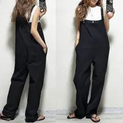 ワイドパンツ サロペット レディース オールインワン オーバーオール 体型カバー