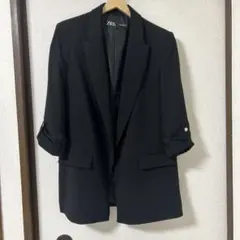 ZARA ロールアップ スリーブ ブレザー 黒 金ボタン L
