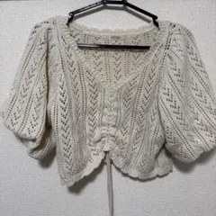 NICE CLAUP レース編みカーディガン クリーム色