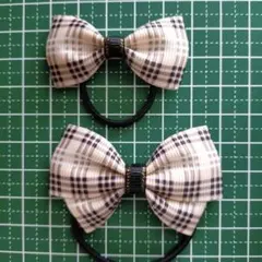 チェック柄リボンヘアゴム2個セット