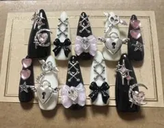 地雷系ネイルチップ 量産型 地雷系 サブカル リボン 星