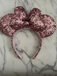 ディズニー　ミニーマウス　スパンコールカチューシャ ローズゴールド