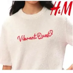 h&m 新品　未使用　デザインセーター　XL 白　　　h&m 半袖ニット