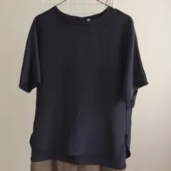 UNIQLO ユニクロ 半袖 サテンブラウス ネイビー Mのサムネイル