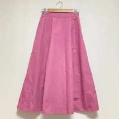 【ミーア】ロングフレアスカート くすみピンク 綿混 レディース シンプル 春秋