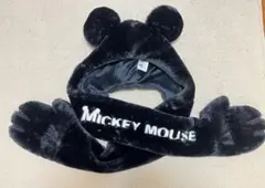 ディズニー ミッキー 耳付き ふわふわ帽子 マフラー一体型 ブラックのサムネイル