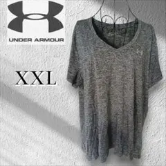 ​希少サイズ XXL【アンダーアーマー】ヒートギア Vネック Tシャツ グレー