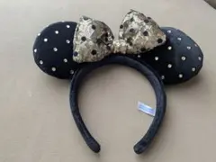 ミニーマウス風カチューシャ 黒と金のドット
