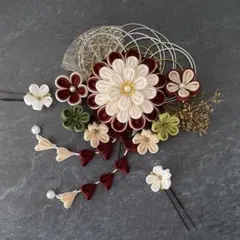 つまみ細工　髪飾り　✴︎雅✴︎ボルドー　成人式卒業式　No.487 再販3