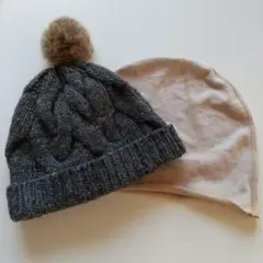 earthファー付きニット帽天竺ニット帽セット nikoand UNIQLO