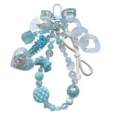 ビーズストラップ クリア 水色 じゃらじゃらキーホルダー スマホストラップ