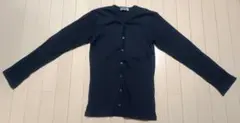 リブ編み 黒 ボタン付きカーディガン