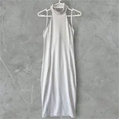 bebe USA製 ホルターネック 美シルエット タイトドレス 白 S ロング