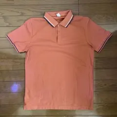 オレンジ ストライプ襟 ポロシャツ Lサイズ
