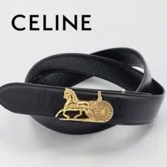 良品✨セリーヌ ヴィンテージ レザーベルト ゴールド金具 馬具 ホース