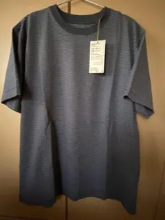 MUJI クルーネック半袖Tシャツ L ダークグレーボーダー