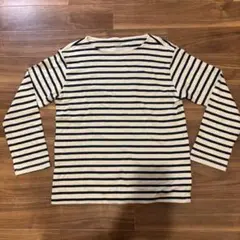 無印良品 MUJI ボーダー 長袖Tシャツ 白黒 M ボートネック コットン