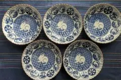 有田焼 角冨 金彩色絵 中皿 8枚 瀬戸口富右衛門 古伊万里 明治 富右ェ