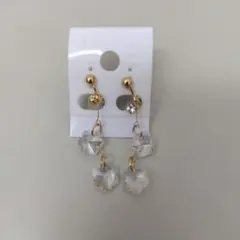 クリアフラワー 花 クリスタル ビーズ フェイクダイヤ イヤリング