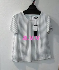 【新品】アイボリー ストライプ 半袖ブラウス XS