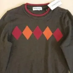 新品タグ付き 日本製 イトキン ウール100% アーガイルセーター ブラウン系