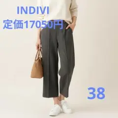 ❀INDIVI ワイドストレートパンツ グレー センタープレス 美脚