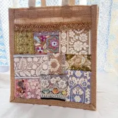 ジュートバッグ ꕥ インド綿 ブロックプリント ハンドメイド 刺繍