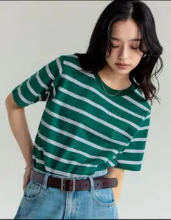 Re:EDIT コットンブレンドボーダーTシャツ マルチグリーン Mサイズのサムネイル