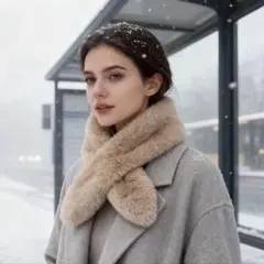 3秒で決まる ふわふわエコファー差し込みマフラー ティペット（ベージュ）