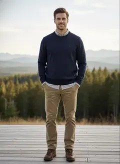 【Eddie Bauer】 ストレッチピマコットンニットPサイズ ネイビー